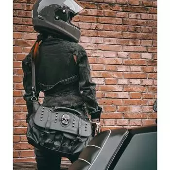 Черная сумка через плечо большой емкости Skill Pattern Y2K Style Crossbody Bag из искусственной кожи Повседневная модная сумка-скелет в стиле панк