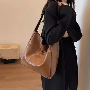 Черная сумка через плечо из искусственной кожи большой емкости Большая сумка-тоут чёрный