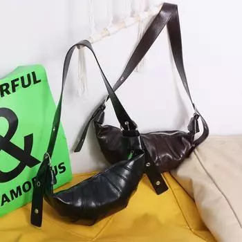 Черная сумка через плечо с круассаном, маленькая сумка через плечо, переносная сумка для пельменей из искусственной кожи, женская чёрный