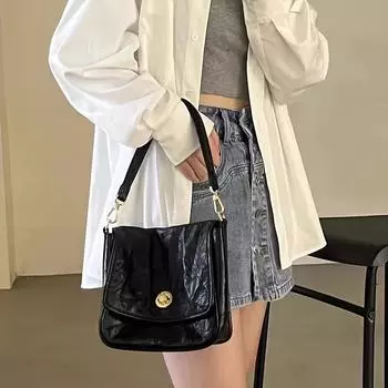 Черная сумка через плечо в стиле ретро, подходит для женщин для ежедневных поездок на работу и за покупками. m