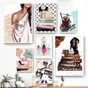 Черная сумка для девочек, парфюмерная обувь, косметическая настенная живопись на холсте, плакаты на скандинавскую тему и принты, настенные панно для декора гостиной A4 21x30cm No Frame