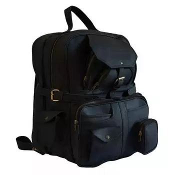 Черная сумка из натуральной кожи из козы, рюкзак, винтажный рюкзак для ноутбука 16 x 11 x 11 in чёрный