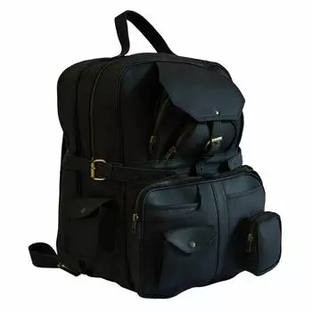 Черная сумка из натуральной кожи из козы, рюкзак, винтажный рюкзак для ноутбука 16 x 11 x 11 in чёрный