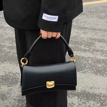 Черная сумка-мессенджер с замком-клапаном из искусственной кожи с верхней ручкой, повседневная женская сумка через плечо, ретро-сумка через плечо, кошелек