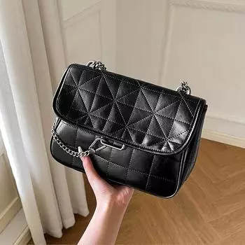 Черная сумка на цепочке, женская сумка через плечо, женская маленькая квадратная сумка, высококачественная кожаная женская сумка 26*19*10cm