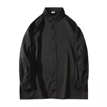 Черная свободная драпированная рубашка с длинными рукавами из не требующего глажки шелка Cool Ice XXXXL