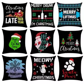 Черная тема, Рождественская наволочка, забавная рождественская шляпа Санта-Клауса, наволочка, праздничные украшения для вечеринки 40x40cm