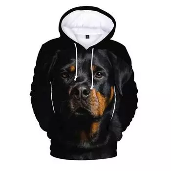 Черная толстовка с изображением собаки-ротвейлера для мужчин с 3D-принтом, толстовки с капюшоном на весну и осень, женская мода, пуловер, уличная одежда, детское пальто L