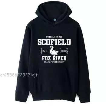 Черная толстовка с капюшоном из хлопка, бумажный кран, побег из тюрьмы, собственность Скофилда, тюрьма штата Фокс-Ривер, толстовка унисекс, осенний пуловер с капюшоном, унисекс, толстовка L