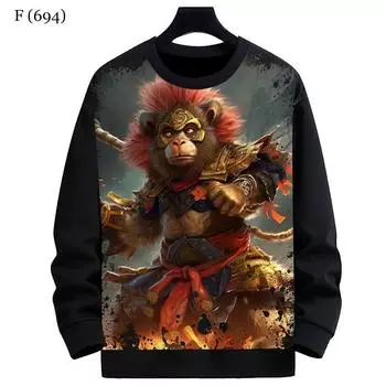 Черная толстовка с капюшоном Monkey King Mythical Game, повседневная спортивная толстовка с круглым капюшоном для мужчин с 3D-цифровой печатью, с длинными рукавами, пуловер S