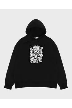 Черная толстовка с капюшоном унисекс Акацуки черно-белая