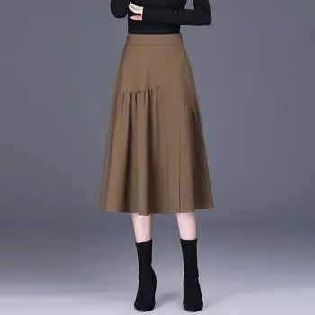 Черная юбка 2024 года, плиссированная юбка, женская, высокого класса, весна-осень, юбка-зонтик с драпировкой, средняя юбка-солнце M (recommended weight 96-52 kg) чёрный