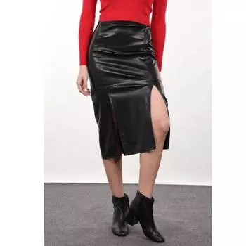Черная юбка-миди из искусственной кожи