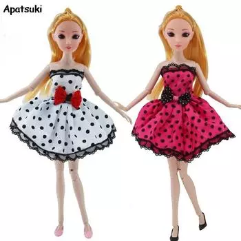 Черная юбка с точками, одежда для куклы Барби, кружевные платья с открытыми плечами для 1/6 куклы BJD, одежда для кукольного домика, аксессуары для детской игрушки белый