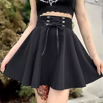 Черная юбка с высокой талией Юбка в стиле панк Рок-готическая юбка Лолита S чёрный