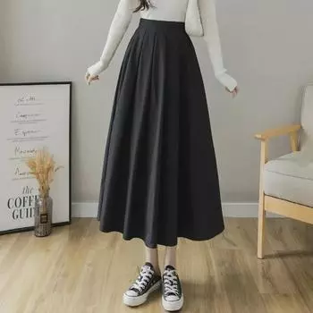 Черная юбка трапеции с высокой талией: Летний кампусный стиль, облегающий крой, средняя длина с элегантной драпировкой 4XL чёрный