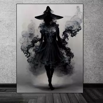 Черная ведьма абстрактные чернила холст живопись винтажная женская настенная живопись эстетический плакат и принты для гостиной украшения дома фотографии 20x30cm No Frame белый