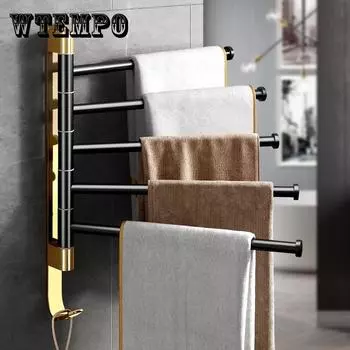 Черная вешалка для полотенец с 2/3/4/5 подлокотниками, экономящая пространство, качающаяся вешалка для полотенец, настенный держатель для полотенец с крючками 5 arms