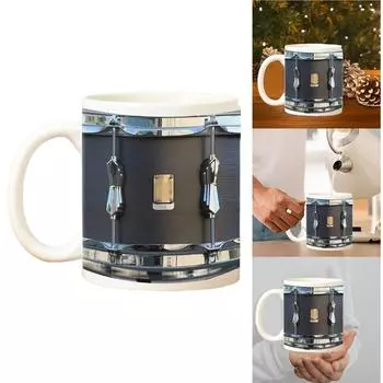 Черная винтажная кружка для барабанов, забавная барабанная кружка для кофе, 11 унций, кружка для барабанов, керамическая кружка, ложки для музыкальных нот для барабанщика или любителя барабанов One Size