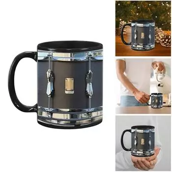 Черная винтажная кружка для барабанов, забавная барабанная кружка для кофе, 11 унций, кружка для барабанов, керамическая кружка, ложки для музыкальных нот для барабанщика или любителя барабанов One Size