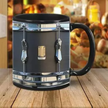 Черная винтажная кружка для барабанов, забавные подарки для барабанщиков, креативная кофейная кружка для барабанщиков, керамическая кружка для барабанщиков или любителей барабанов