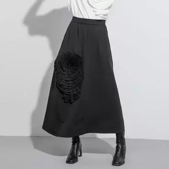 Черная винтажная свободная длинная женская юбка размера плюс с высокой талией и цветочным принтом весна-лето M