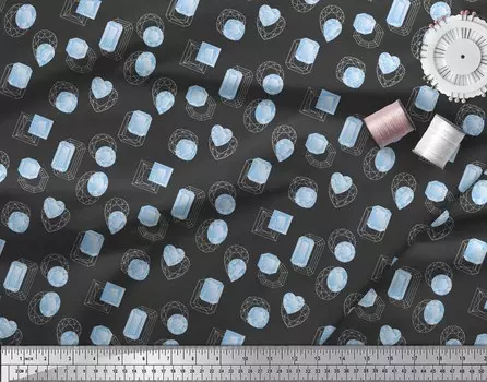 Черная вискозная ткань Soimoi с геометрическими фигурами и камнями, модная ткань с принтом, 1 метр 42 дюйма 42 Inch Wide - Rayon чёрный