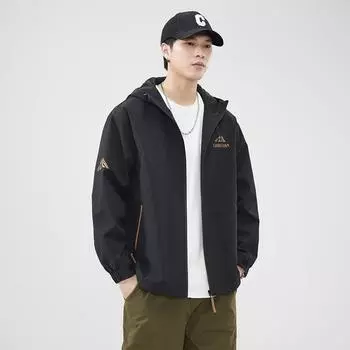 Черная водонепроницаемая и ветрозащитная куртка для активного отдыха на открытом воздухе, мужская свободная куртка большого размера с капюшоном M чёрный