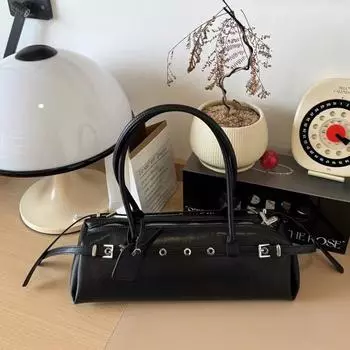 Черная высококачественная сумка-багет из натуральной кожи подмышкой, женская модная сумка-колбаска из коровьей кожи растительного дубления One Size чёрный