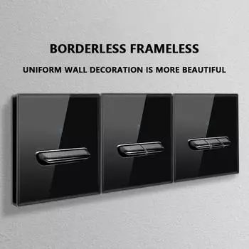 Черная закаленная стеклянная настенная панель выключателя LED 1-4Gang ретро тумблерный выключатель света стандарты ЕС и Великобритании 2 USB розетки, европейская розетка 16A