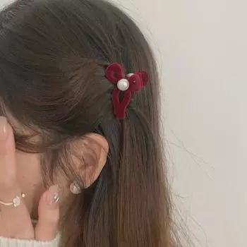 Черная заколка для волос с бантом из бархата и жемчуга для девочек - элегантный универсальный аксессуар