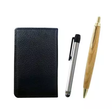 Черная зернистая коровья кожа визитница серебряная ручка и корпус из клена ретро шариковая ручка набор держатель, металлическое касание MEIB-ALST-HS47S