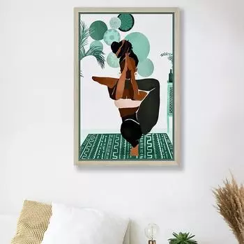 Черная женщина, поза йоги, настенное искусство, медитация, фитнес, тренировки, меланин, девушка, холст, картина, современный тренажерный зал, спортивный декор, фотографии 21cm30cm NoFrame