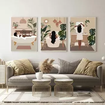 Черная женщина принимает ванну, настенная живопись на холсте, постеры на скандинавскую тему и принты, художественные настенные панно для гостиной, домашний декор 21cm30cm NoFrame