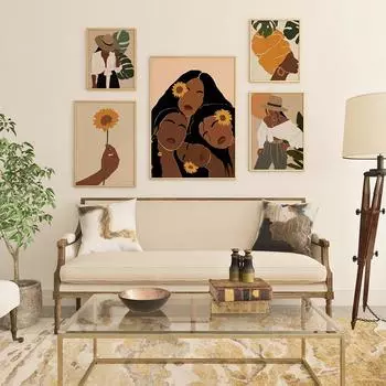 Черная женщина, скандинавский плакат с принтом, настенное искусство, Африка, бохо, девушка, холст, живопись, принты, ручные настенные панно для гостиной, клубный декор 21x30cm No Framed белый