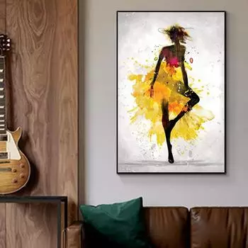 Черная женщина танцует плакат абстрактный акварельный холст настенное искусство декоративные картины принты картина гостиная домашний декор скандинавский 21x30cm No Framed