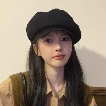 Черная женская беретка 2024 года, новая осенне-зимняя шерстяная восьмиугольная шапка с большой окружностью головы, простая и универсальная теплая шляпа художника M56-58cm