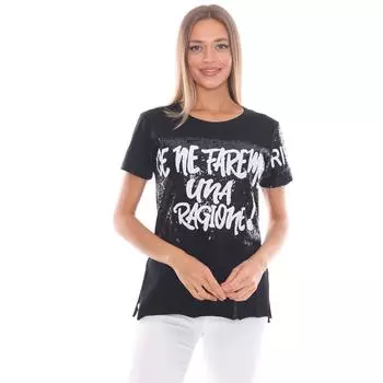 Черная женская футболка с принтом букв и блестками