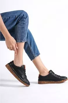 Черная женская кожаная повседневная обувь из натуральной кожи