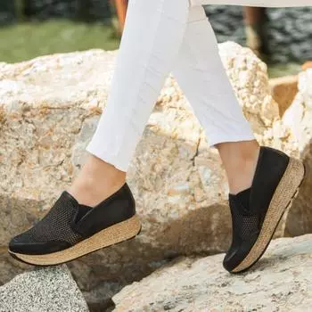 Черная женская кожаная повседневная обувь из натуральной кожи