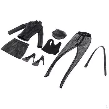 Черная женская куртка из искусственной кожи в масштабе 1/6, пальто, юбка, обувь, костюм, одежда для 12 дюймов, экшн-фигурка