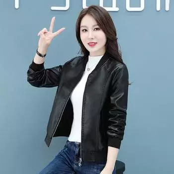 Черная женская маленькая кожаная куртка Женская короткая весенне-осенняя кожаная куртка Модный топ