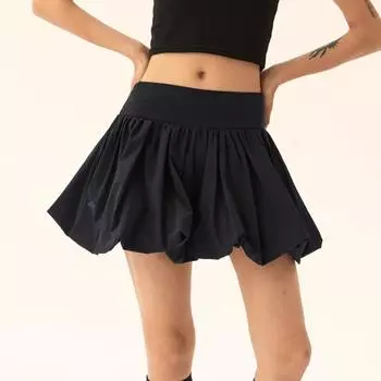 Черная женская мини-юбка с пузырьками в стиле ретро, уличный стиль, короткая юбка-пачка со средней эластичной резинкой на талии для отдыха, клубная одежда S чёрный