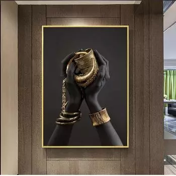 Черная женская рука с золотыми украшениями, холст, картины на стене, художественные постеры и принты, африканские художественные фотографии, домашний декор стен 20x30cm