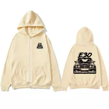 Черная женская толстовка с капюшоном на молнии E30 с карманом и длинным рукавом, черная женская толстовка с принтом E30 E30, толстовки на молнии с буквенным принтом, с капюшоном S