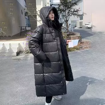 Черная золотая куртка с хлопковой подкладкой на лямках, женская зимняя куртка с утолщенной хлопковой подкладкой до колена M чёрный