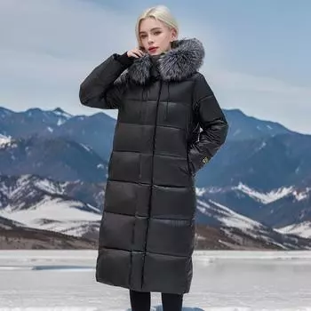 Черная золотистая мужская и женская длинная выше колена тонкая утепленная куртка с капюшоном, защищающая от холода S [Recommended below 55kg]