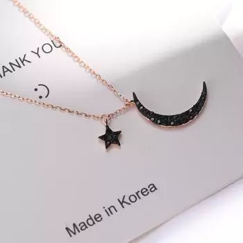 Черная звезда луна ожерелье женщины корейский стиль луна простой темперамент шикарная ключичная цепочка студент личность
