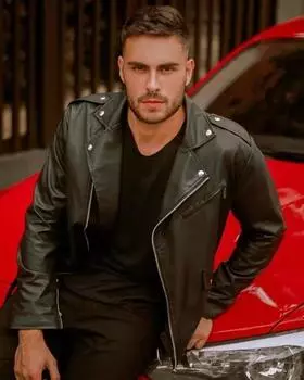 ЧЕРНАЯ стильная мужская кожаная куртка из натуральной мягкой овчины ручной работы для мотоциклиста XS чёрный