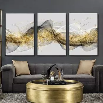 Чернильная поплавковая лента с золотыми птицами, абстрактная настенная живопись, печать на холсте, декоративная картина для гостиной, украшение для дома 21cm30cm NoFrame